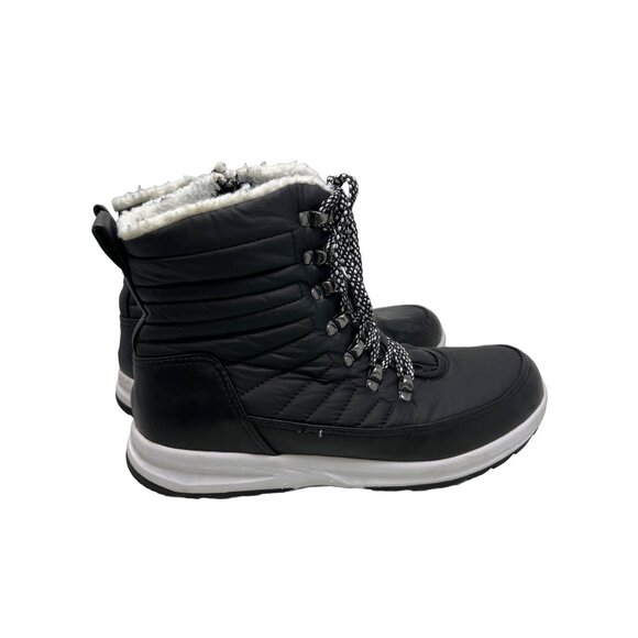 Khombu Black Quilted Lace-Up Winter Boots Size 9 Shearling Lining Side Zipper Cl - Picture 3 of 10